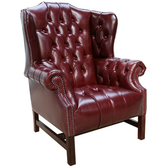 Chesterfield Churchill High Back Wing Chair uk Manufactured Newcastle Burgundy Leather