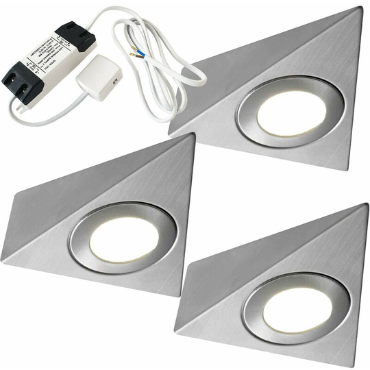 3x brushed nickel Pyramid Surface Under Cabinet Kitchen Light & Driver Kit - Warm White led
