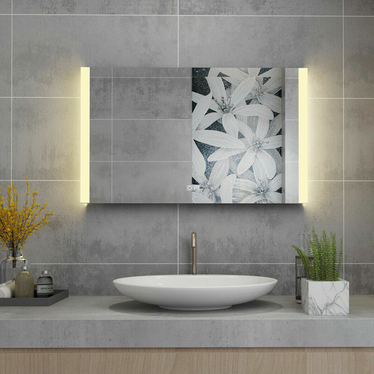 Miqu - 1000 x 600mm Bathroom Mirrors with led Lights Illuminated Backlit Wall Mount Light Up Mirror 3 Color Dimmable Anti Fog Switch Heated Pad