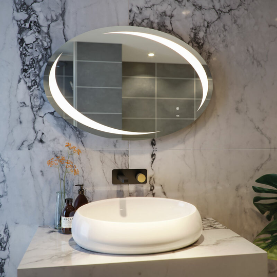 Rak Hades Oval led Mirror with Switch and Demister Pad 600mm h x 900mm w Illuminated