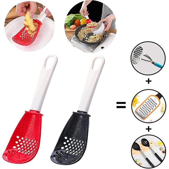 Sunflowergb - 2PCS Cooking Spoon, Multifunctional Kitchen Spoon, Skimmer Slotted Spoon, Drain, Crush, Grind, Garlic Press Crusher, Grind Cooking