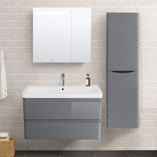 1400mm Right Hand Gloss Grey Tall Cupboard Storage Cabinet Bathroom Furniture
