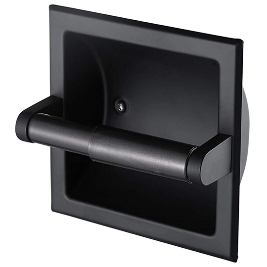1 Pack Metal Matte Black Recessed Toilet Paper Holder with Mounting Brackets, Wall Mounted Bathroom Toilet Paper Holder, Tissue Box