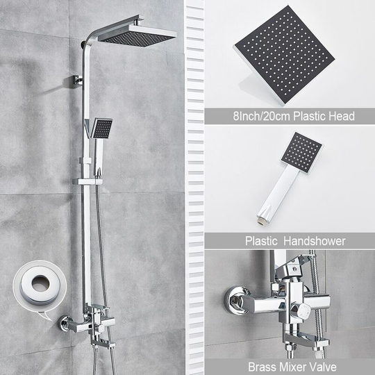 Rainfall Shower Column Shower Faucet Set Single Lever Bathtub Shower Mixer Faucet Shower Hot Cold Water Tap