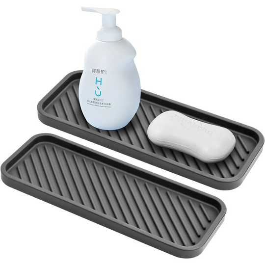 2 Pieces Sink Organizer Silicone Non-Slip Dish Drainer Mat Heat Resistant Holder for Soaps, Sponges, Brushes, 9 * 23cm (Gray)