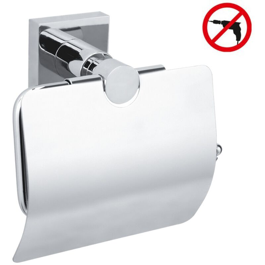 Tesa - Hukk Toilet paper dispenser with stainless steel lid, easy installation without drilling, Chrome (40247-00000-00)