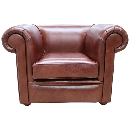 Chesterfield 1930's Low Back Club ArmChair Old English Hazel Leather