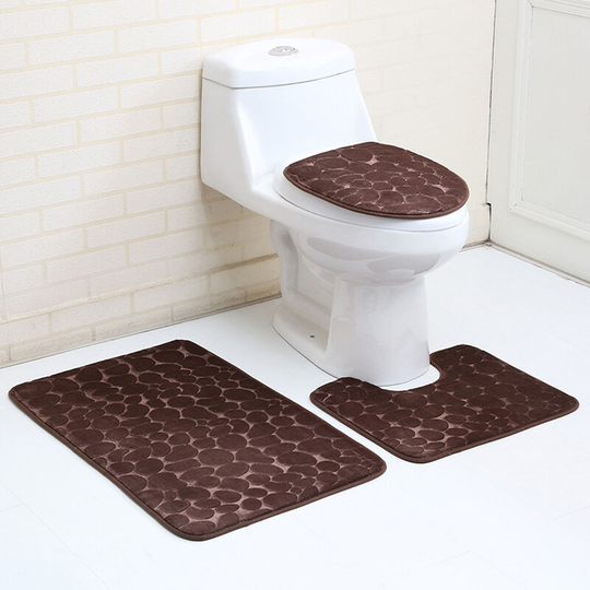 Lbtn - 3PCS Bathroom Mat Non-slip Pedestal Mat + Toilet Cover + Bath Mat Set (Brown)