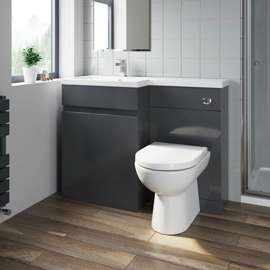 1100mm Bathroom Vanity Unit Basin Sink Toilet Combined Furniture Left Hand Grey - Grey