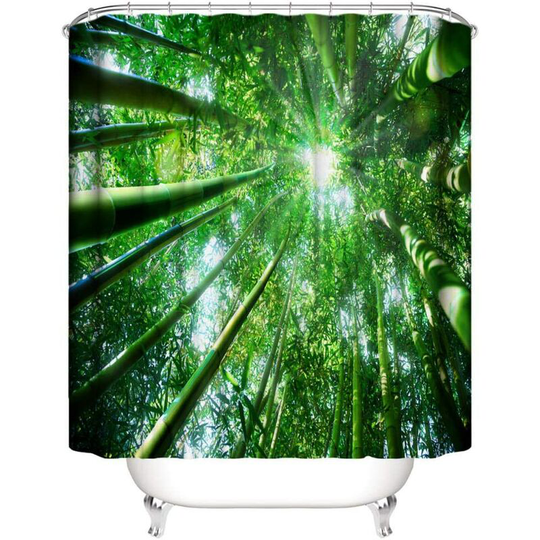 1 Piece Shower Curtain Waterproof Polyester Bamboo Shade Burning Sun Decorative Bathroom Bathtub Pattern with Hook Mildew Resistant Washable 150*180cm