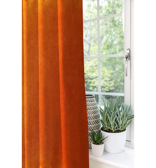 Symple Stuff Matt Velvet Curtains 2 Panels | Spice Orange Red Luxury Soft Made To Order Curtains & Drapes | Cotton Eyelet Fully Lined Width 228Cm (90"