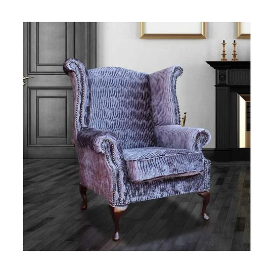 Chesterfield Queen Anne High Back Wing Chair Fantasia Violet Velvet