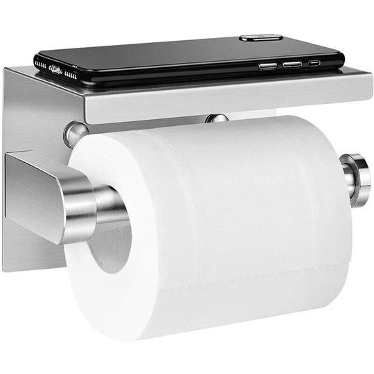 Hygienic paper holder, not pierced, self-adhesive hygienic paper holder, stainless steel, with storage space for mobile phone, for kitchen and