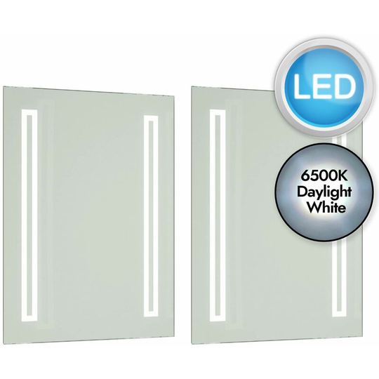 Pair of Battery Operated Rectangular led Illuminated Bathroom Mirrors (no wiring required) - Mirrored glass