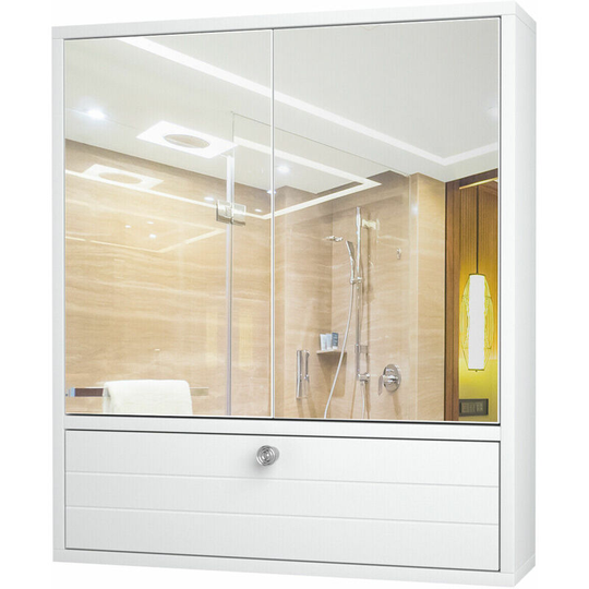 Wall-Mounted Bathroom Mirror Cabinet Medicine Cabinet w/ Adjustable Shelf White