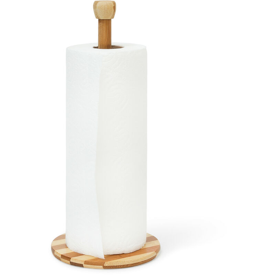 Bamboo Kitchen Roll Holder, Wooden Countertop Paper Towel Stand, 33 x 15 x 15 cm, Toilet Paper Stand, Natural - Relaxdays