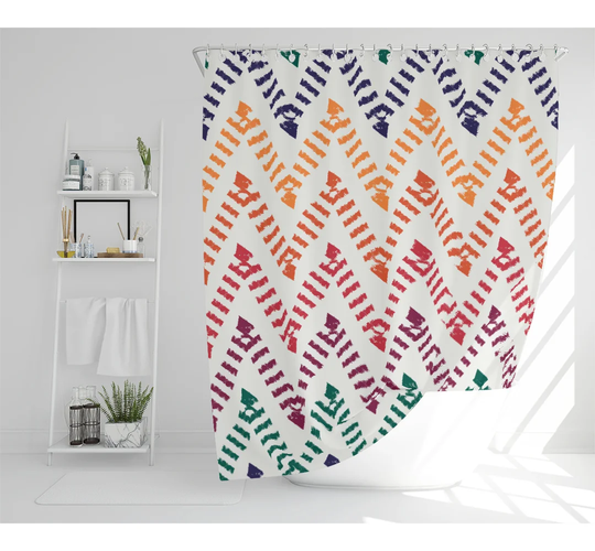 Freehand Horizontal Zigzag And Chevron Stripes Designer Shower Curtain