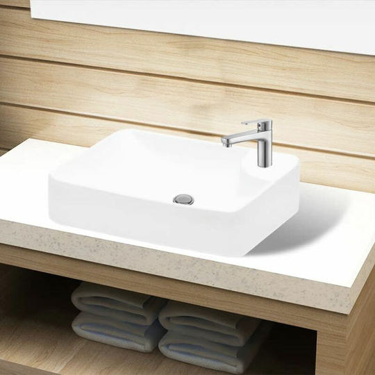 Ceramic Bathroom Sink Basin with Faucet Hole White VDFF04212_UK - Topdeal