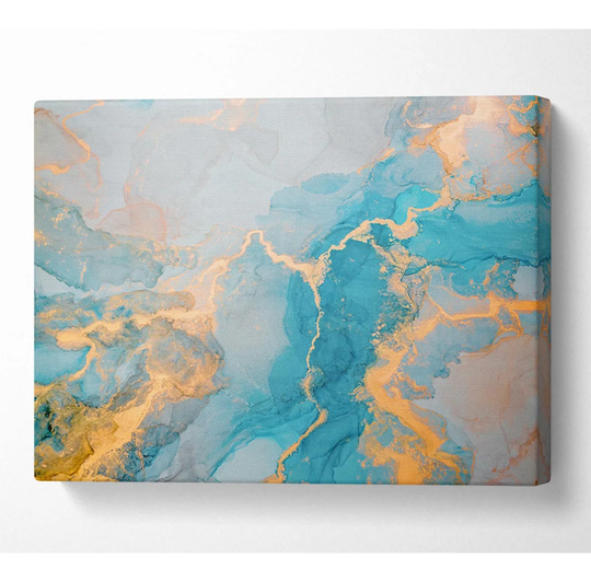 Gold and Light Blue Shimmers - Wrapped Canvas Graphic Art