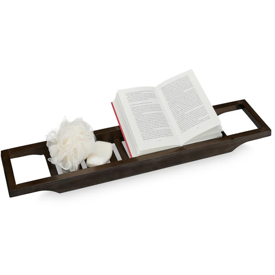 Bamboo Bathtub Tray, 70 cm Wide, Over the Bath Caddy, Rack, Wooden Bathroom Accessory, Organiser, Dark Brown - Relaxdays