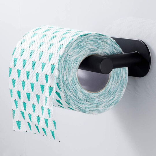 Stainless Steel Self Adhesive Wall Mounted Toilet Roll Holder, 3M Sticker Toilet Paper Holder for Bathroom Kitchen Office Hotel 155mm (Black)