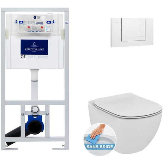 Villeroy&boch - Toilet set Frame + Ideal Standard tesi AquaBlade rimless bowl , invisible fixings + White flush plate (ViConnectTesi-2)