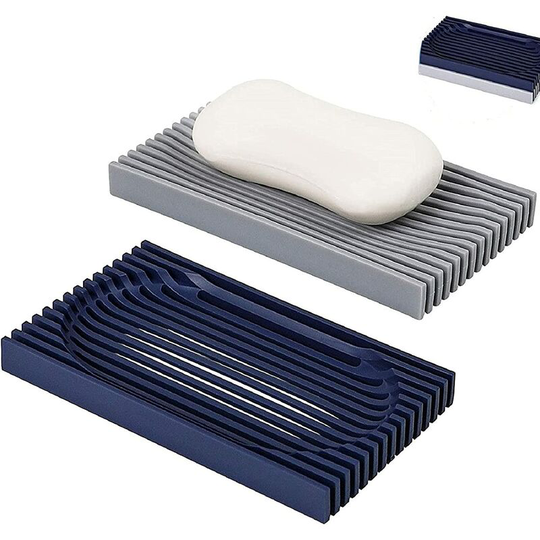 Perlerare - 2 Pack Premium Soap Dish with Auto Drain Tape, Flexible and Durable, Easy to Clean for Shower.