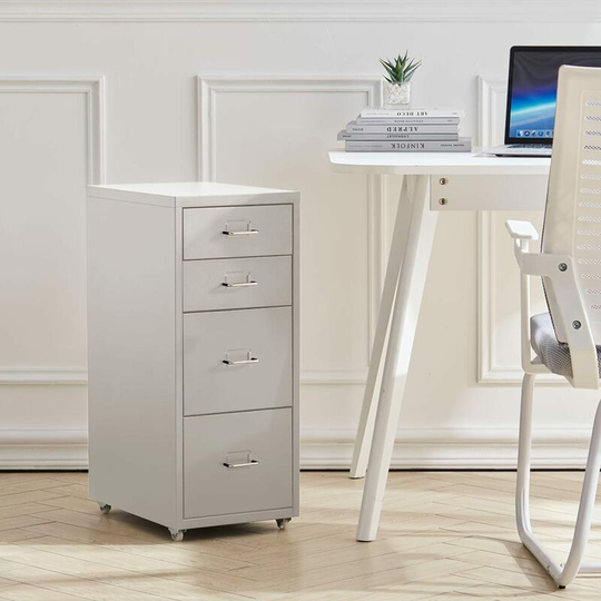 Office Rolling File Cabinet with 4 Drawers Shelf and Wheels, White - Livingandhome