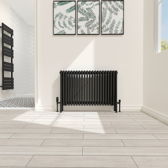 NRG - Traditional 4 Column Radiator Cast Iron Style Heating Rads Horizontal Black 600x1010mm