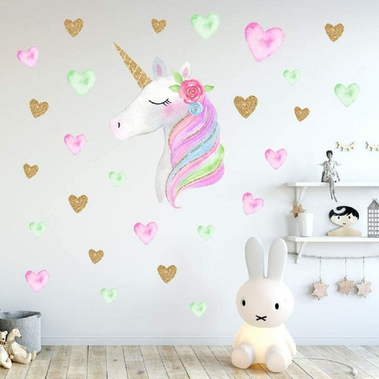 Cute Cartoon Unicorn Star Heart Wall Stickers Wallpaper diy Vinyl Home Wall Decals Kids Living Room Bedroom Girls Room Decor