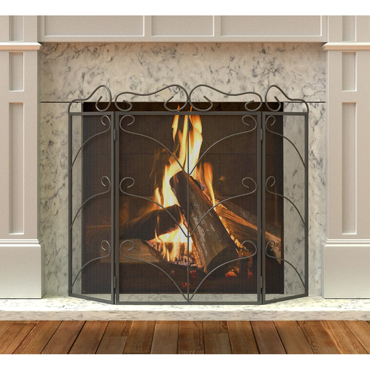 Deluxe Scroll 3 Panel Steel Fireplace Screen