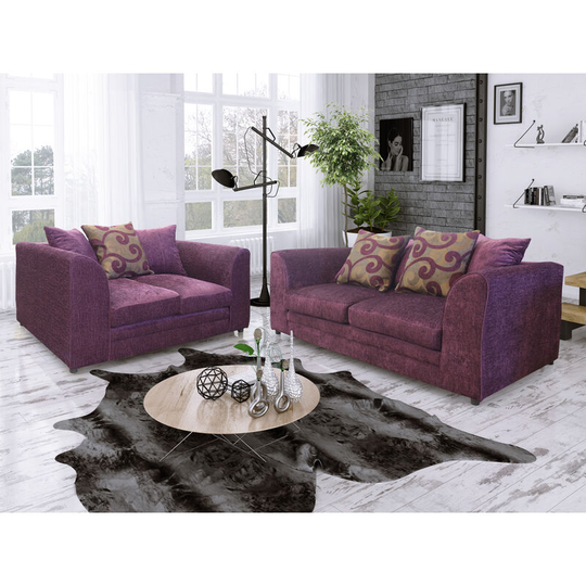 Zina 3 & 2 Seater Chenille Fabric Sofa Set - Aubergine