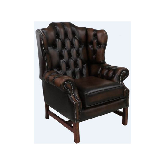Chesterfield Churchill High Back Wing Chair Cushioned Seat Antique Brown Leather