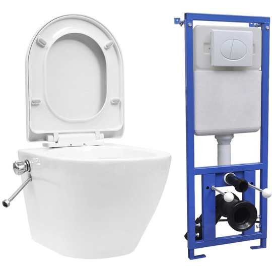Wall Hung Rimless Toilet with Concealed Cistern Ceramic White FF3055348_UK - Topdeal