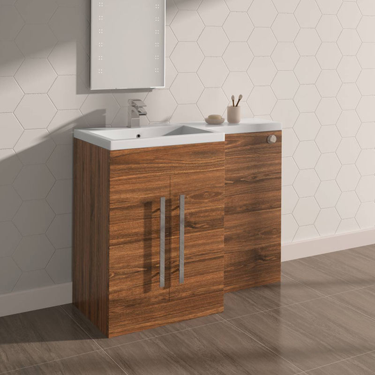 Calm Walnut Left Hand Combination Vanity Unit Set (No Toilet)