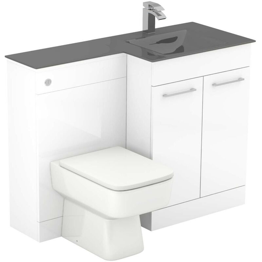 Wholesale Domestic - Venice Square Grey Glass 1100mm Right Hand 2 Door Gloss White Vanity Unit Toilet Suite - White