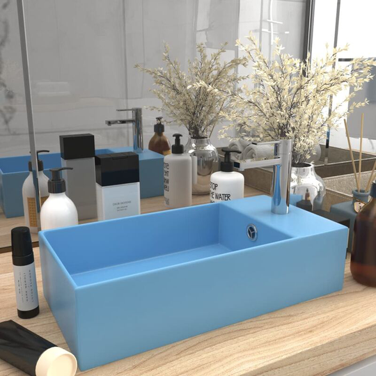 Bathroom Sink with Overflow Ceramic Light Blue - Blue