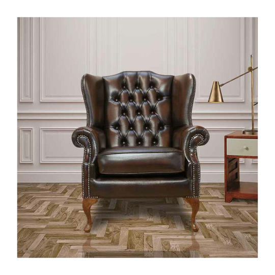 Designersofas4u - Chesterfield Mallory Flat Wing Queen Anne High Back Wing Chair uk Manufactured Antique Brown