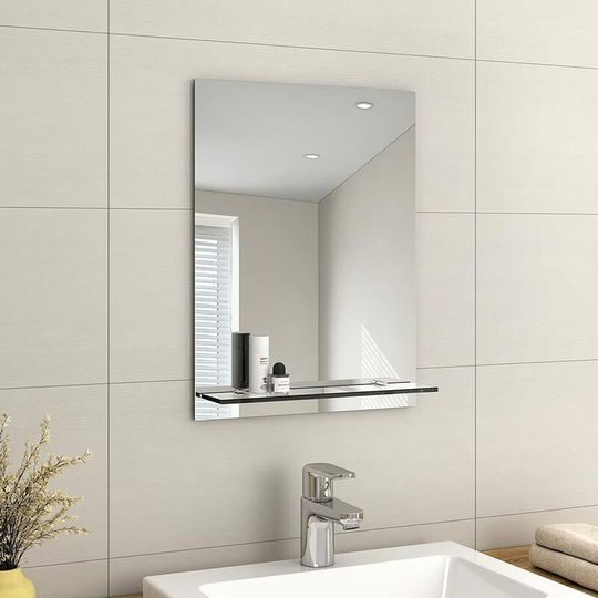Emke - Frameless Mirror with Shelf - Small Bathroom Wall Shaving Mirror with Storage, Rectangle Vanity Mirrors 45x60cm - 450x600mm