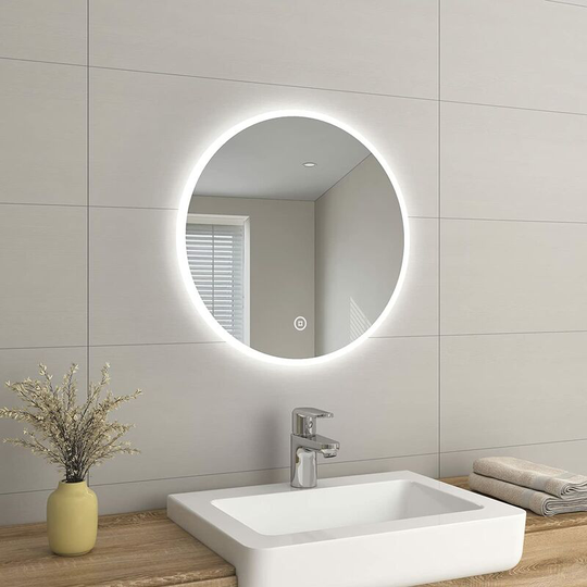 EMKE Round Bathroom LED Mirror ф600mm - Wall-Mounted LED Vanity Mirror Bedroom Makeup Dressed Mirror with Demister, Touch Switch, Backlit Lighting