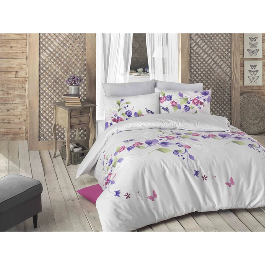 Thierry White/Purple/Pink/Green Cotton 145 TC Modern & Contemporary Duvet Cover Set