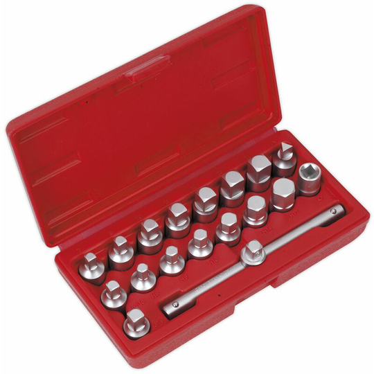 AK6586 Oil Drain Plug Key Set 21pc 3/8Sq Drive - Sealey