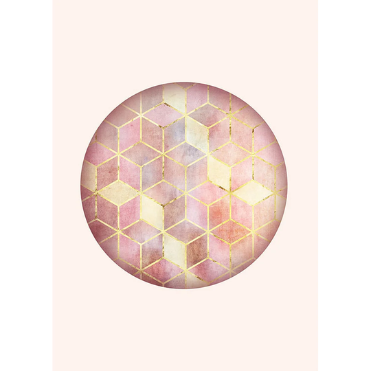 Rosso Mosaic Circle Graphic Art on Paper in Pink