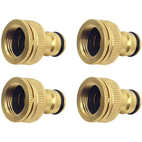 Ct 4 Pieces Garden Brass Faucet Connector, 1/2 Inch and 3/4 Inch 2-in-1 Female to Slotted Adapter
