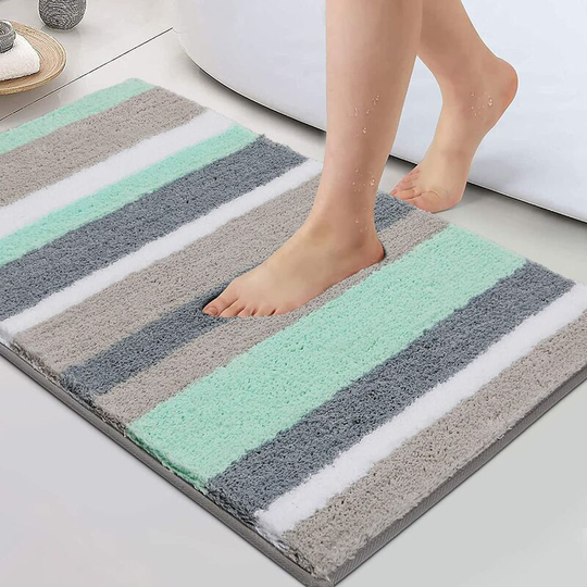 Perlerare - Microfiber Bath Mat Non-Slip Absorbent Bath Mat Extra Long Soft Bath Mat Machine Washable Bath Mat(40X60cm,Green/Grey)