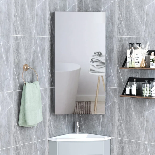 Bathroom Corner Mirror Cabinet Wall Mounted Storage Cabinet Single Mirror Door Cabinet Stainless Steel Cupboard 30X21x60cm
