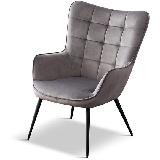 Vera Linen / Velvet Occasional Lounge Living Room Accent Chair Armchair Metal Legs Grey Velvet without Footstool - Grey without Footstool