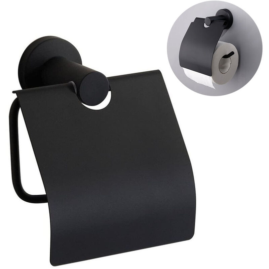 Stainless Steel Toilet Paper Holder Wall Mounted Toilet Tissue Roll Holder for Bathroom, Brushed Finish With Water Cover-Black