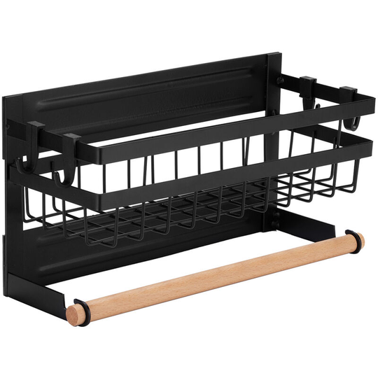 Magnetic Spice Rack for Refrigerator with Hook Paper Towel Holder Rustproof Spice Jars Rack Multi Use Refrigerator Side Shelf