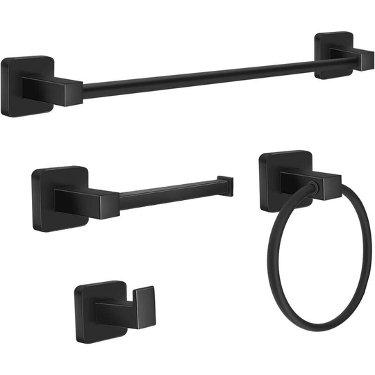 Dksfjkl - 4pcs Bathroom Accessories Set, Stainless Steel Towel Rack Set, Includes Towel Holder, Towel Ring, Towel Hooks, Toilet Paper Holder,